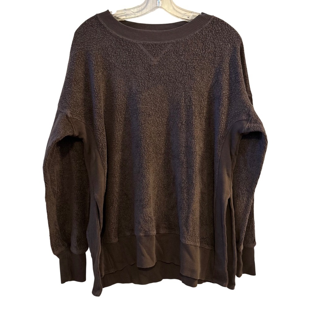 Aerie Oversized Sherpa Fleece Pullover Sweatshirt Women's Small‎ Brown